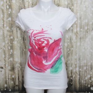 🦄American Eagle Watercolor Rose Graphic Tee White